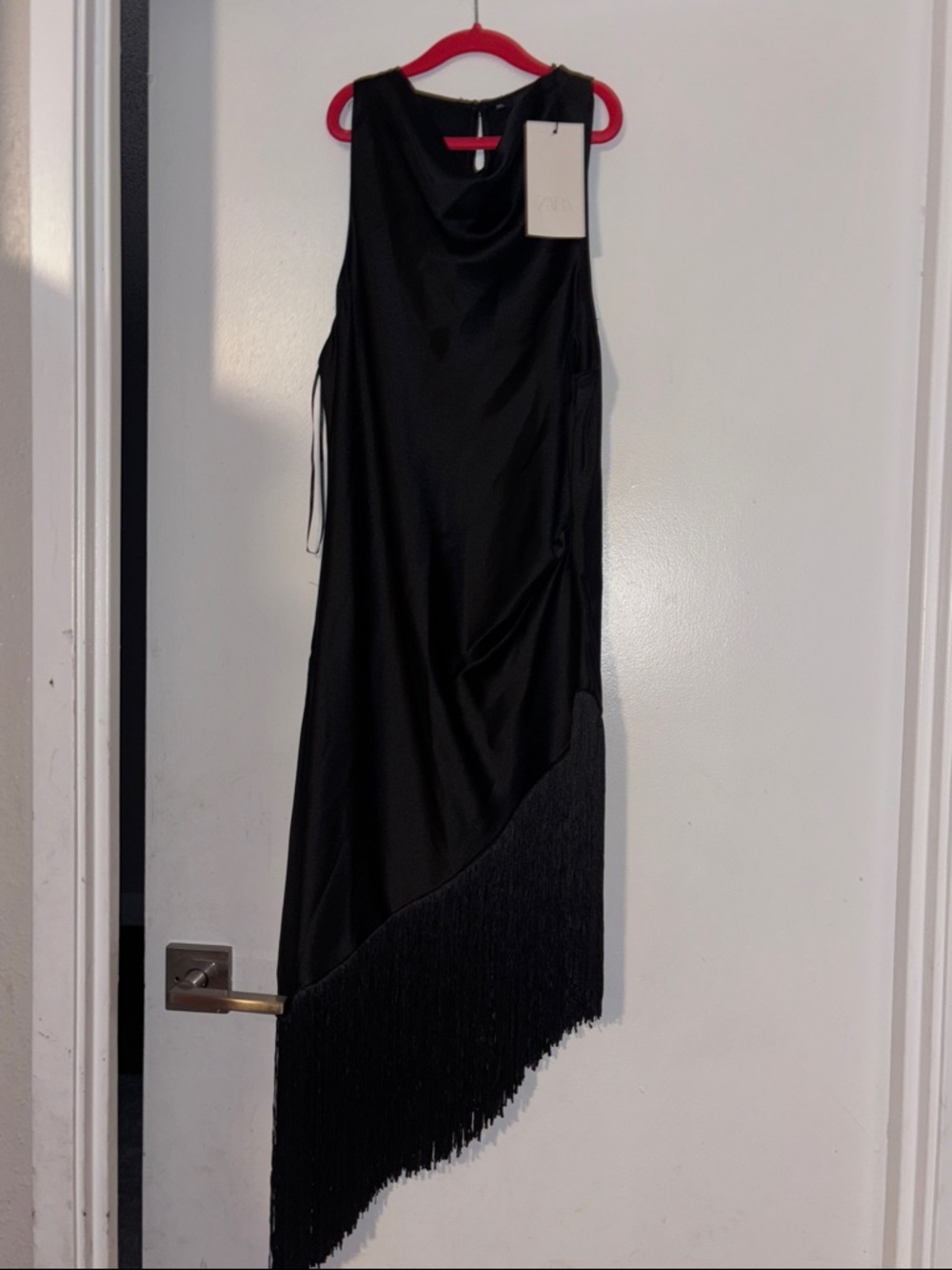 New ZaraBlack Fringe Asymmetric Evening Dress